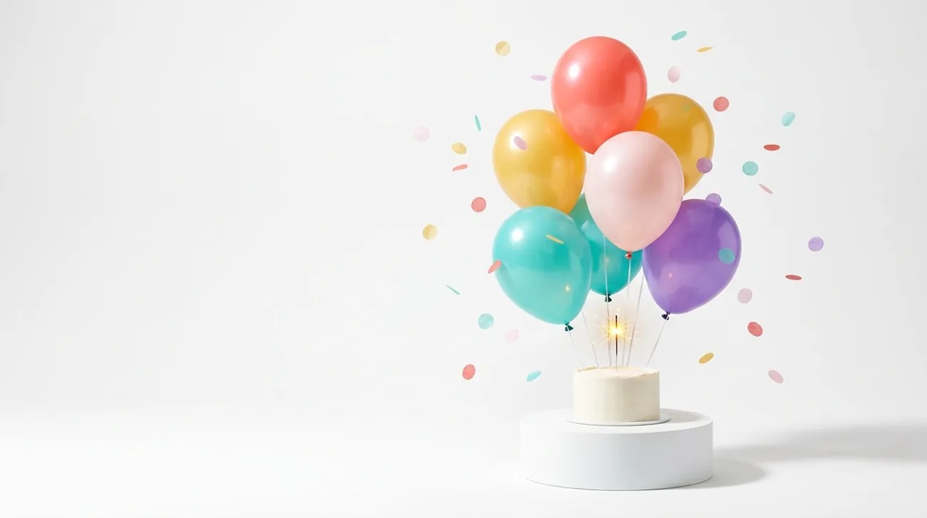 Balloons and a birthday cake